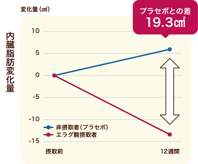 内臓脂肪変化量のグラフ プラセボとの差19.3㎠