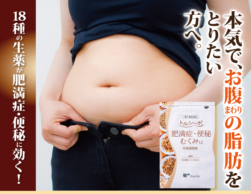 本気で、お腹まわりの脂肪をとりたい方へ。18種の生薬が肥満症・便秘に効く!
