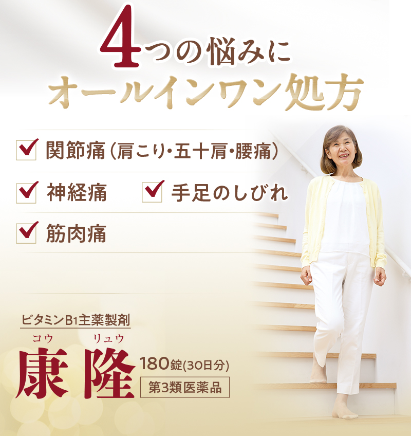 7つの悩みにオールインワン処方 神経痛・筋肉痛・関節痛・腰痛・肩こり・手足のしびれ・五十肩 ビタミンB1主薬製剤 康隆(コウリュウ) 第3類医薬品
