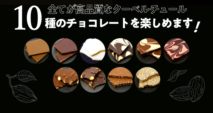 全てが高品質なクーベルチュール 10種のチョコレートを楽しめます!