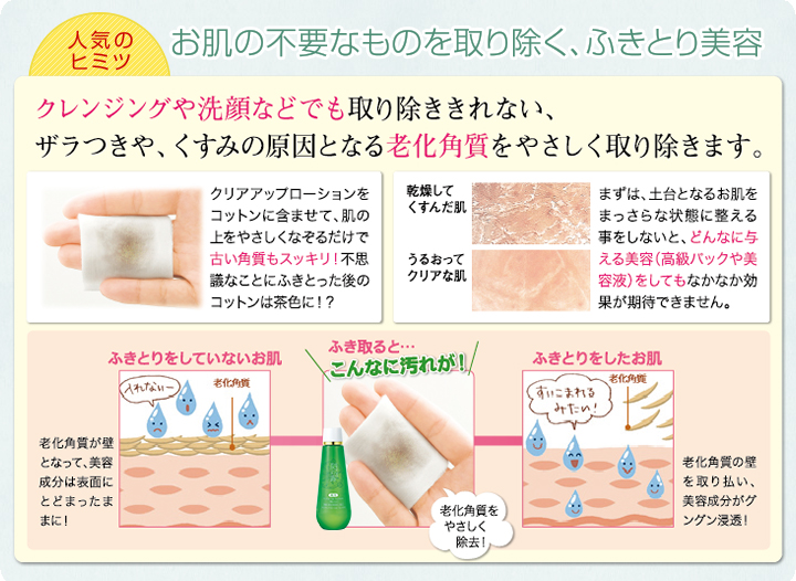 人気のヒミツ お肌の不要なものを取り除く、ふきとり美容