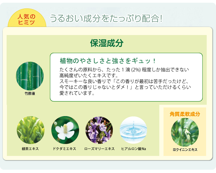 人気のヒミツ うるおい成分をたっぷり配合!